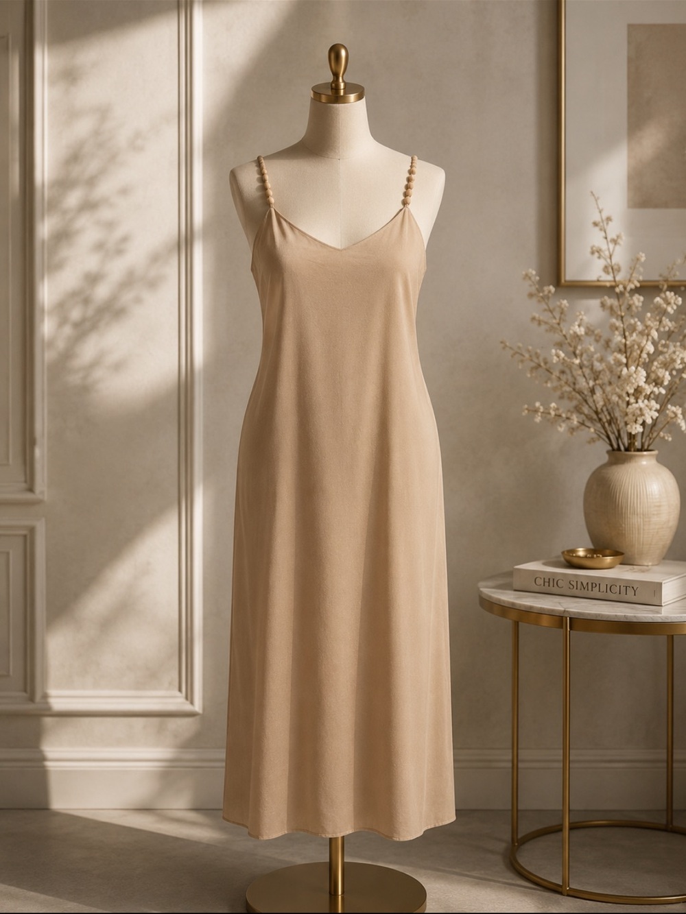 Jessica Simpson Neutral Beige Slip Dress with Beaded Straps